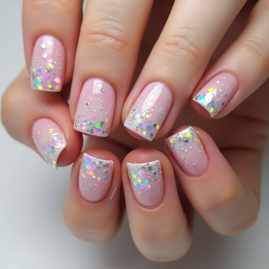 Square Glitter Flakes Nail Design