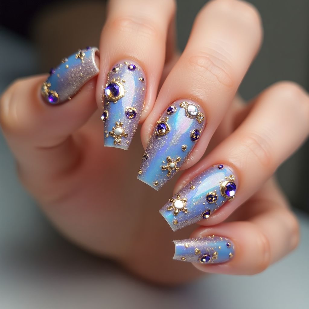 Coffin Caviar Beads Nail Design