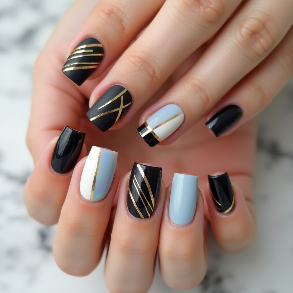 Square Striping tape Nail Design