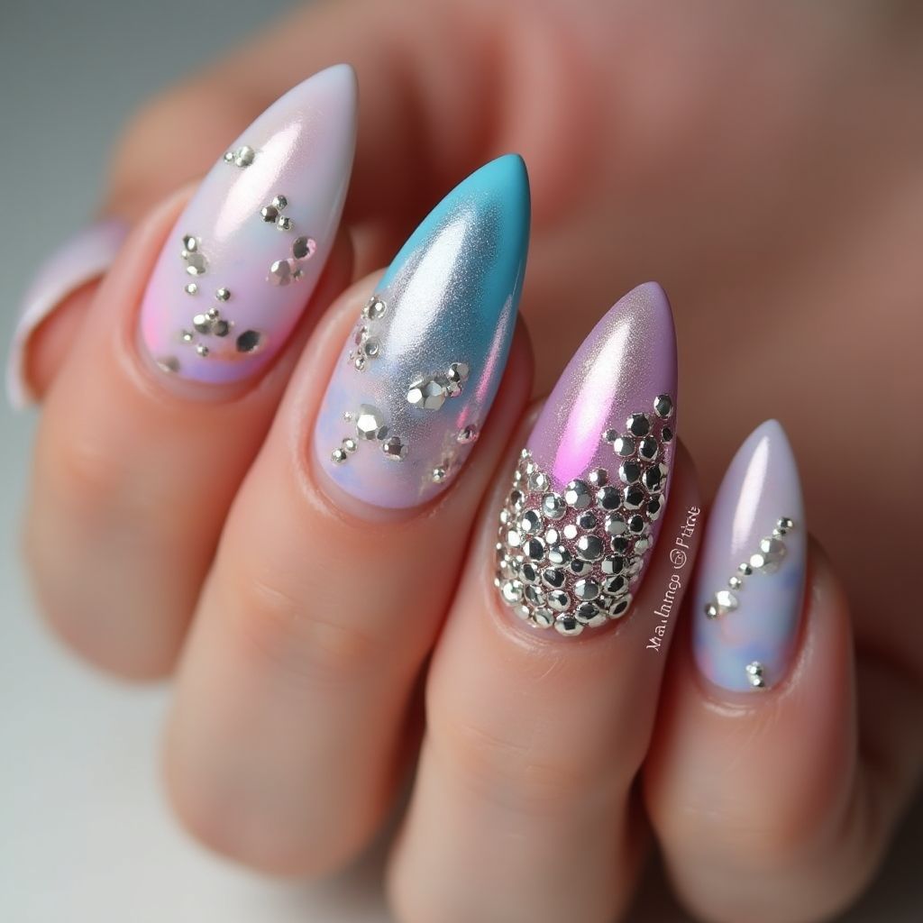 Stiletto Caviar Beads Nail Design