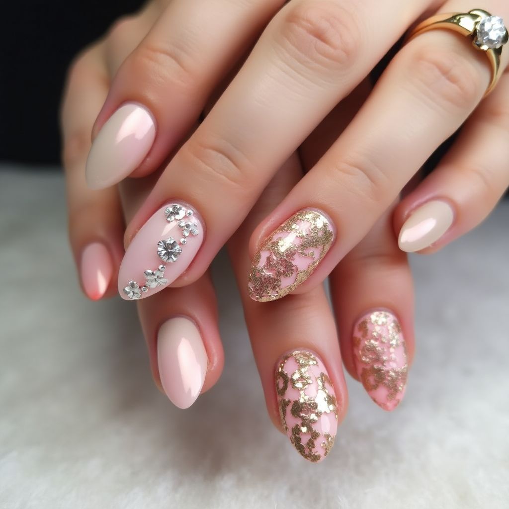 Almond Acrylic Powder Nail Design