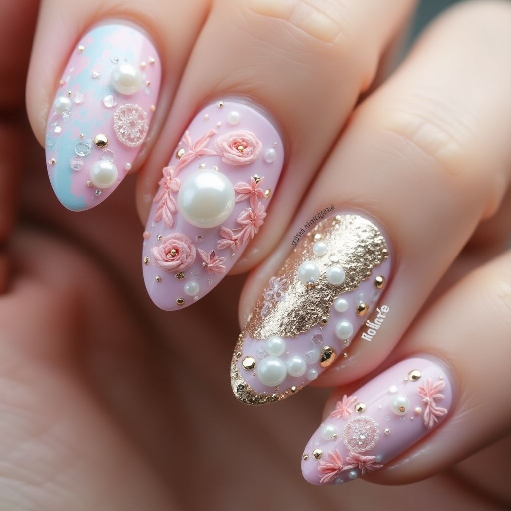 Almond 3d Nail Decor Nail Design
