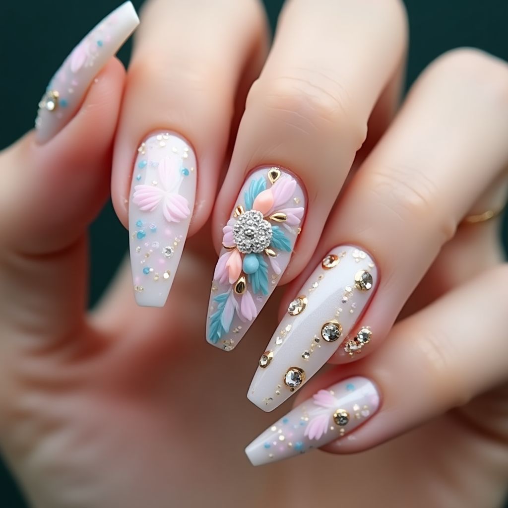 3d Nail Decor Stiletto Nail Design