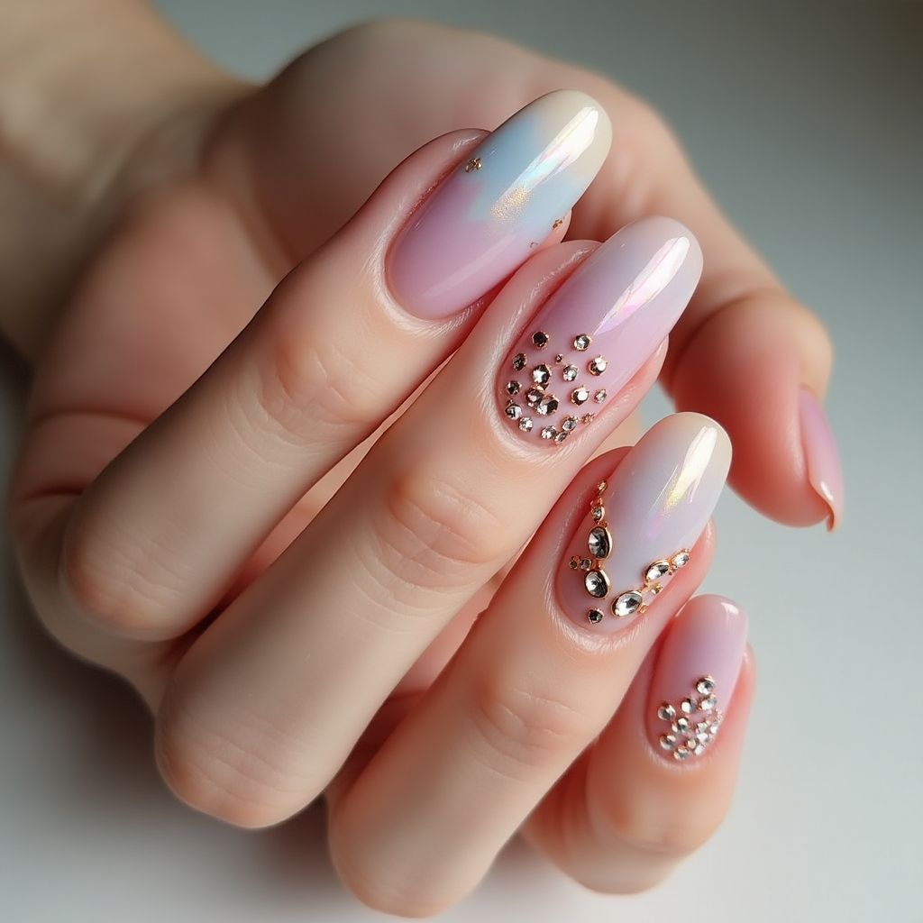 Round Rhinestones Nail Design