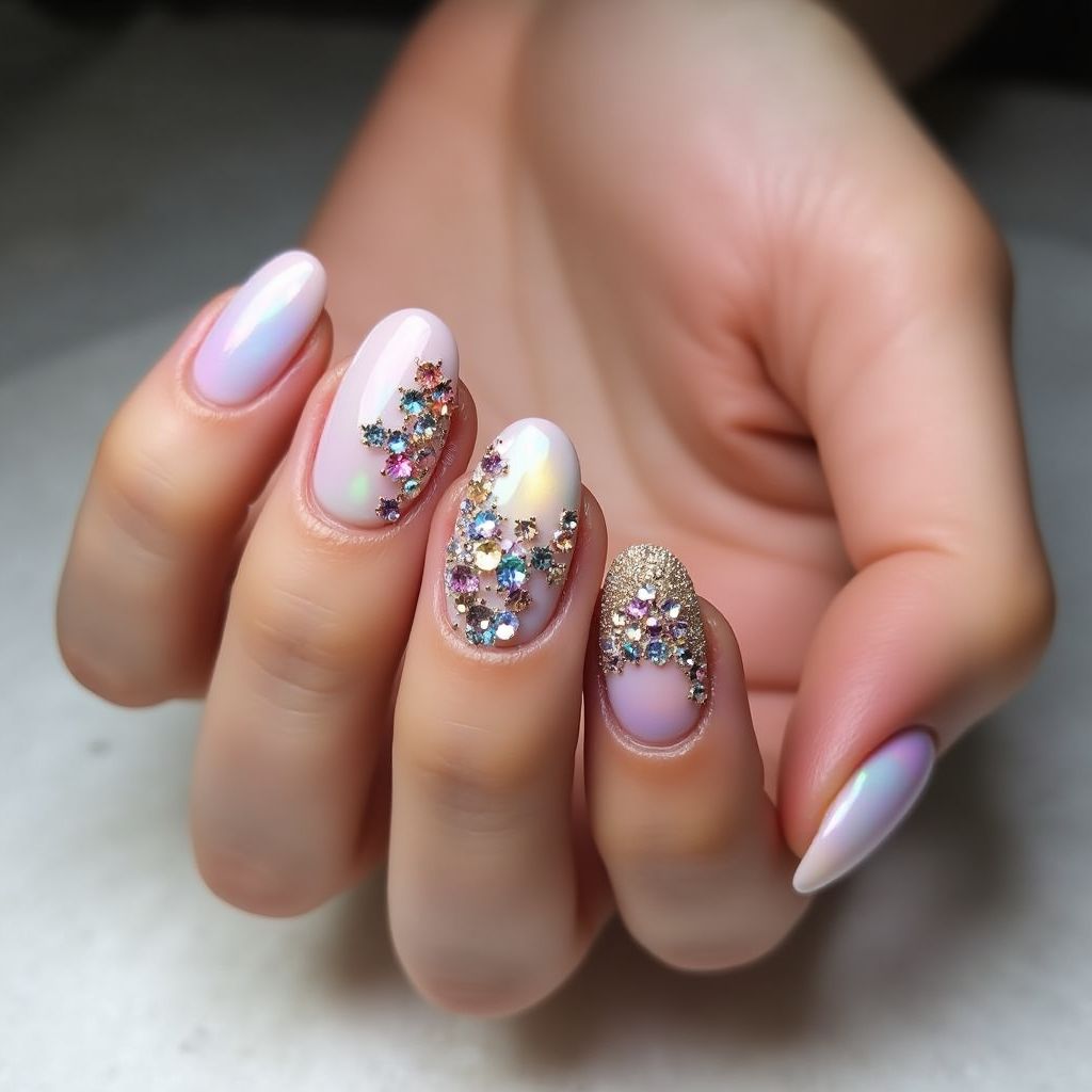 Rhinestones Round Nail Design