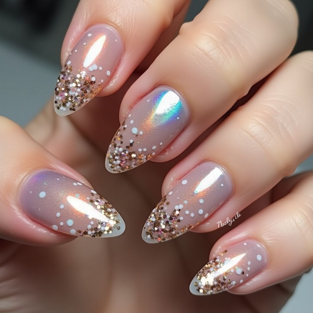 Stiletto Glitter Flakes Nail Design