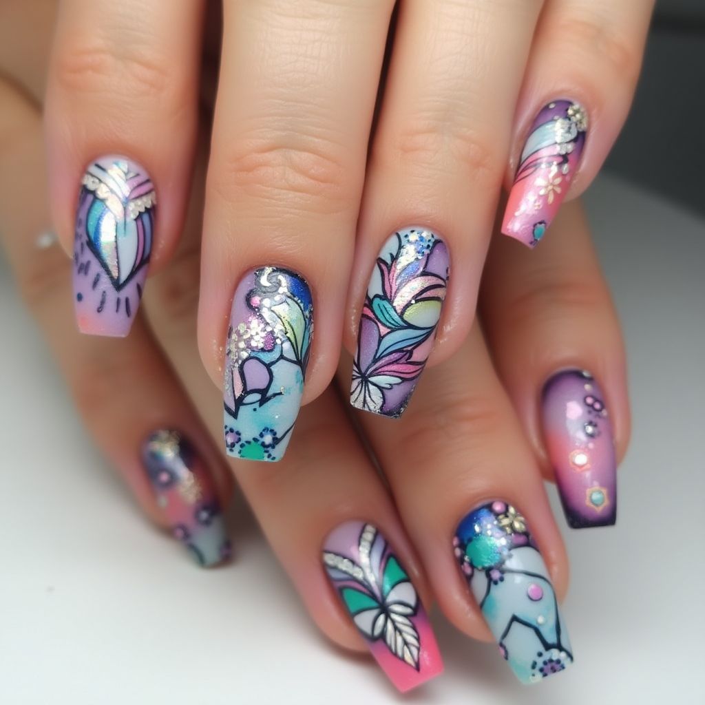 Acrylic Colors Square Nail Design