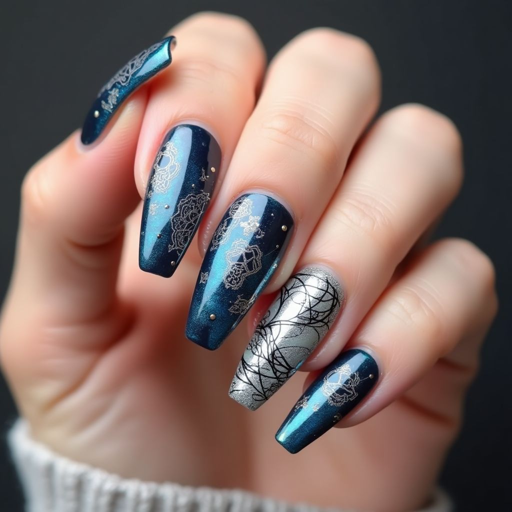 Chrome Powder Coffin Nail Design