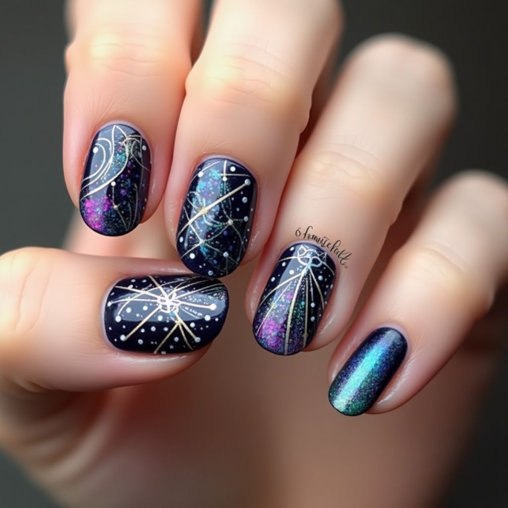 Round Magnetic Polish Nail Design