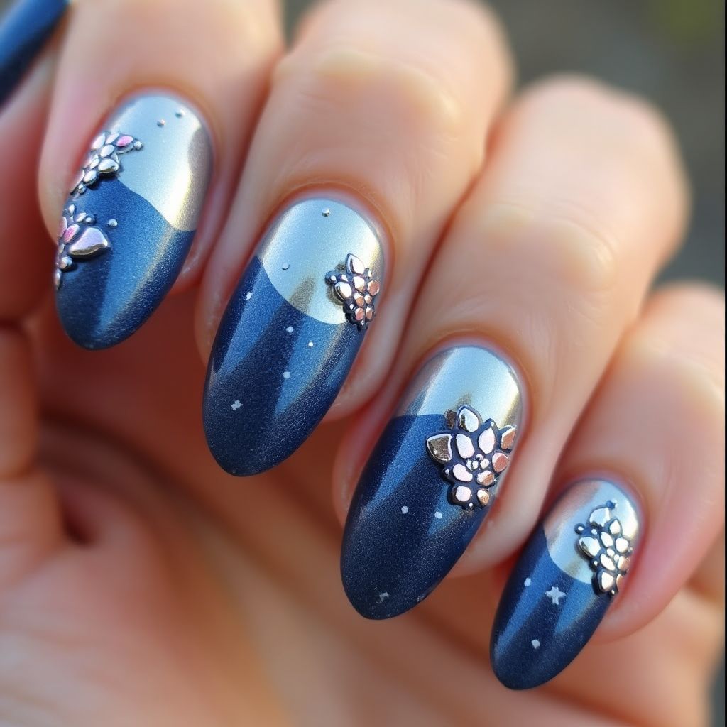 Almond Chrome Powder Nail Design