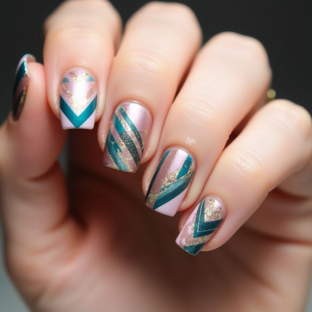 Square Striping Tape Nail Design