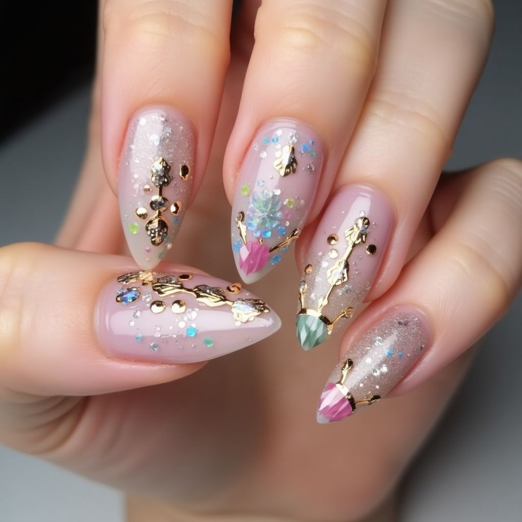 Caviar Beads Stiletto Nail Design