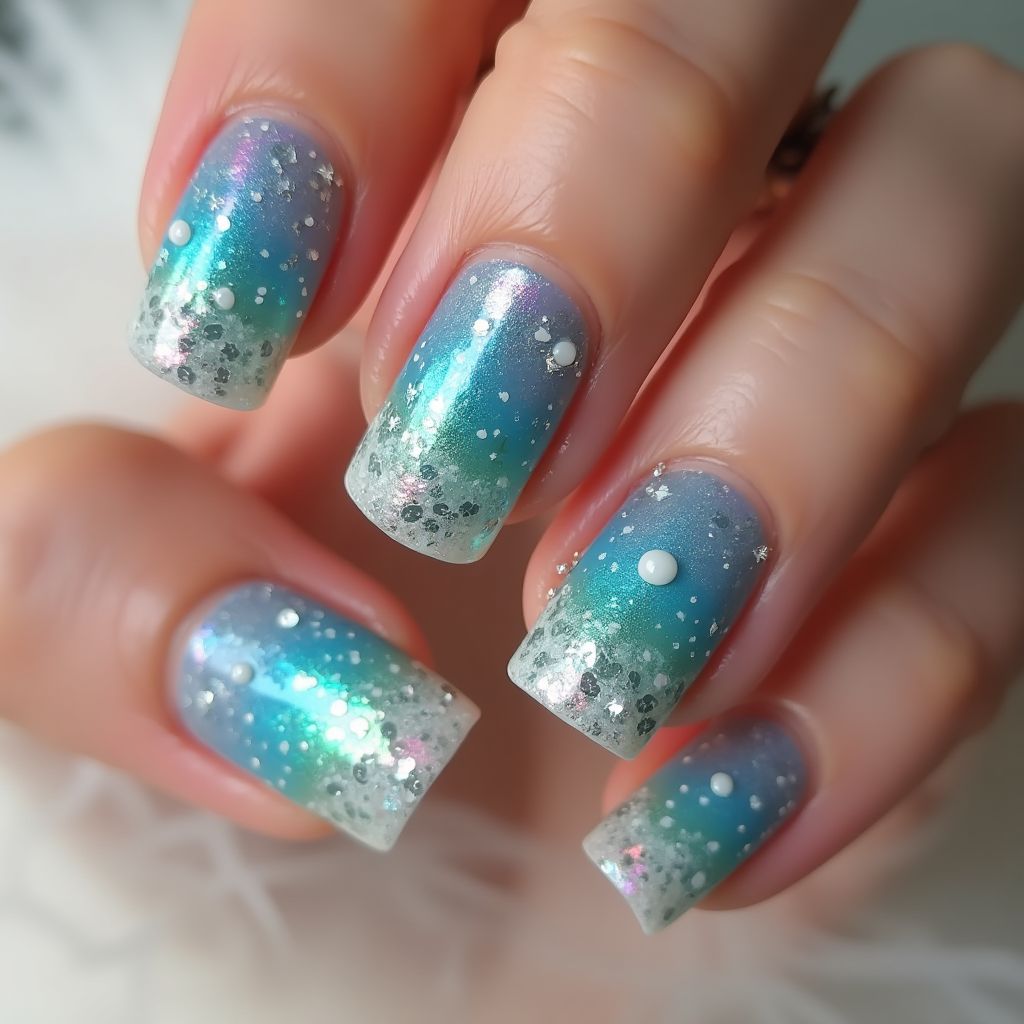 Square Mermaid powder Nail Design