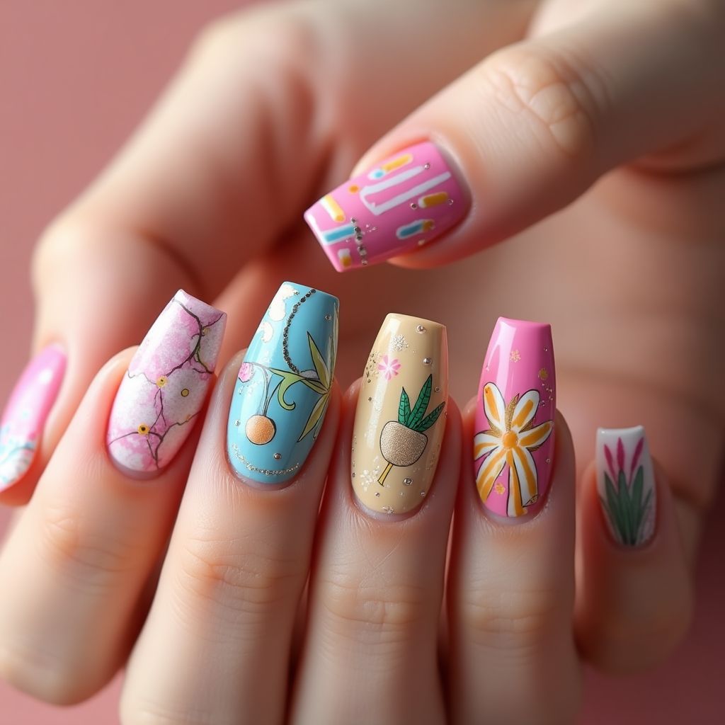 Square Wax Pencils Nail Design