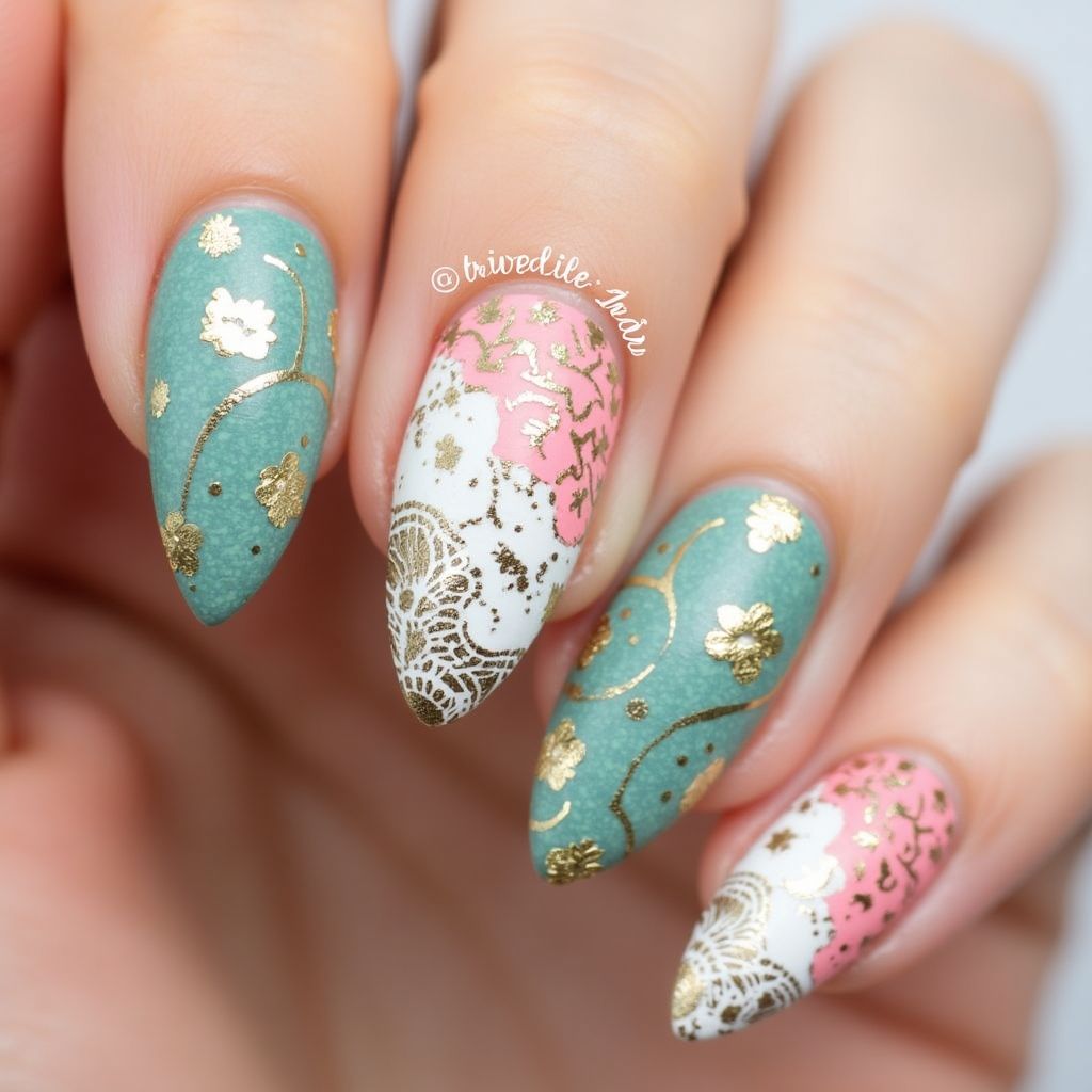 Almond Stamping Plates Nail Design