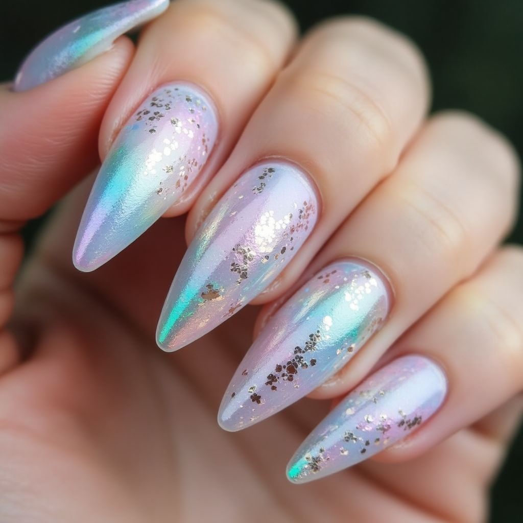 Stiletto Holo Powder Nail Design