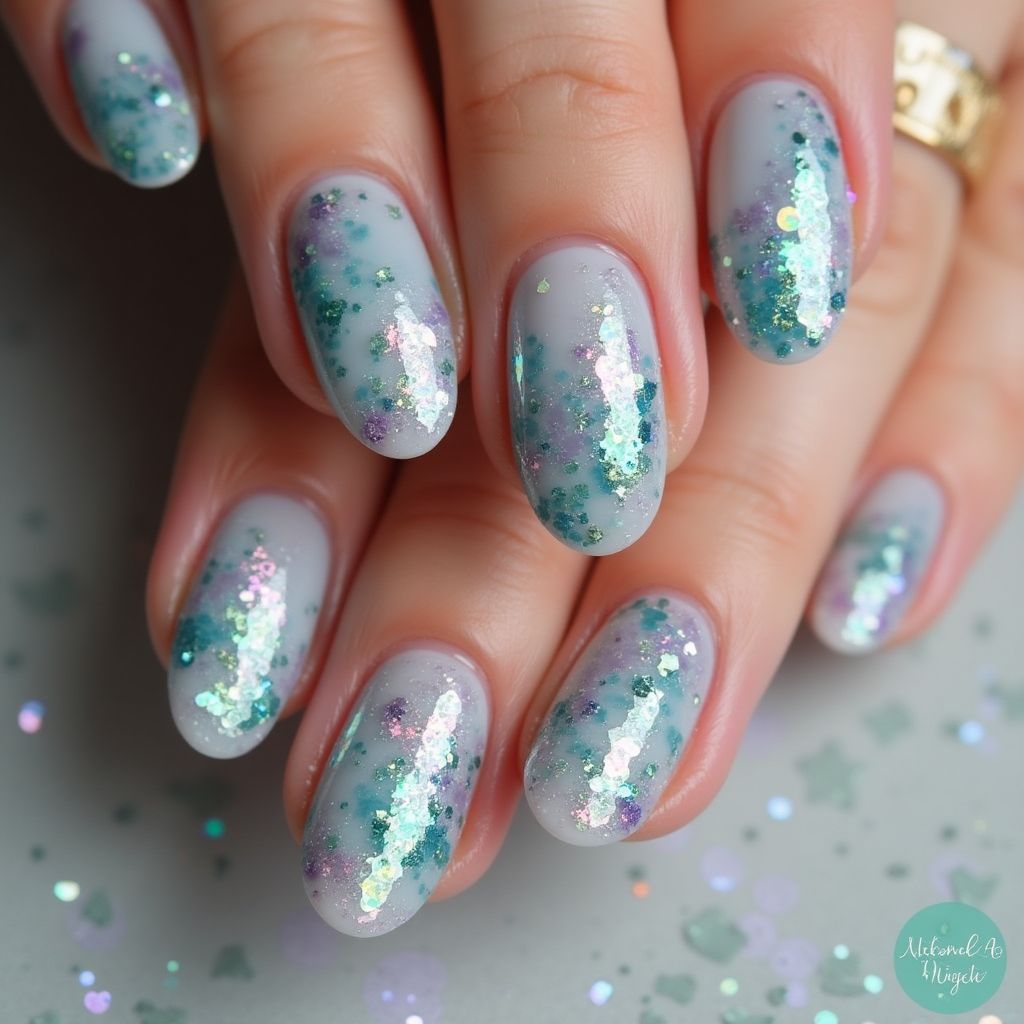Mermaid Powder Round Nail Design