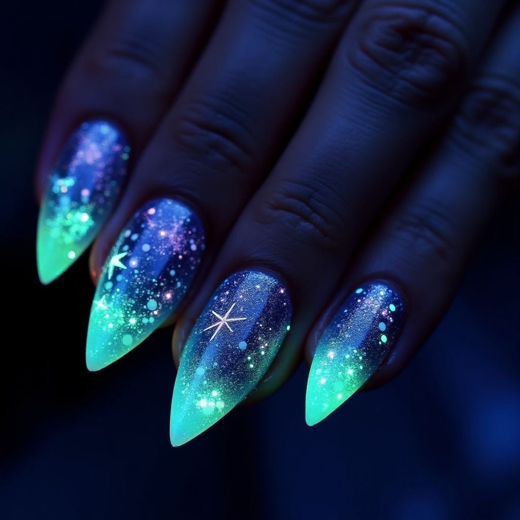 Glow In The Dark Polish Stiletto Nail Design