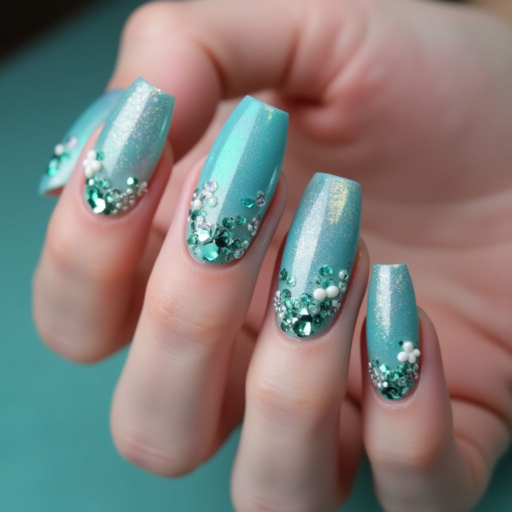 Mermaid Powder Coffin Nail Design