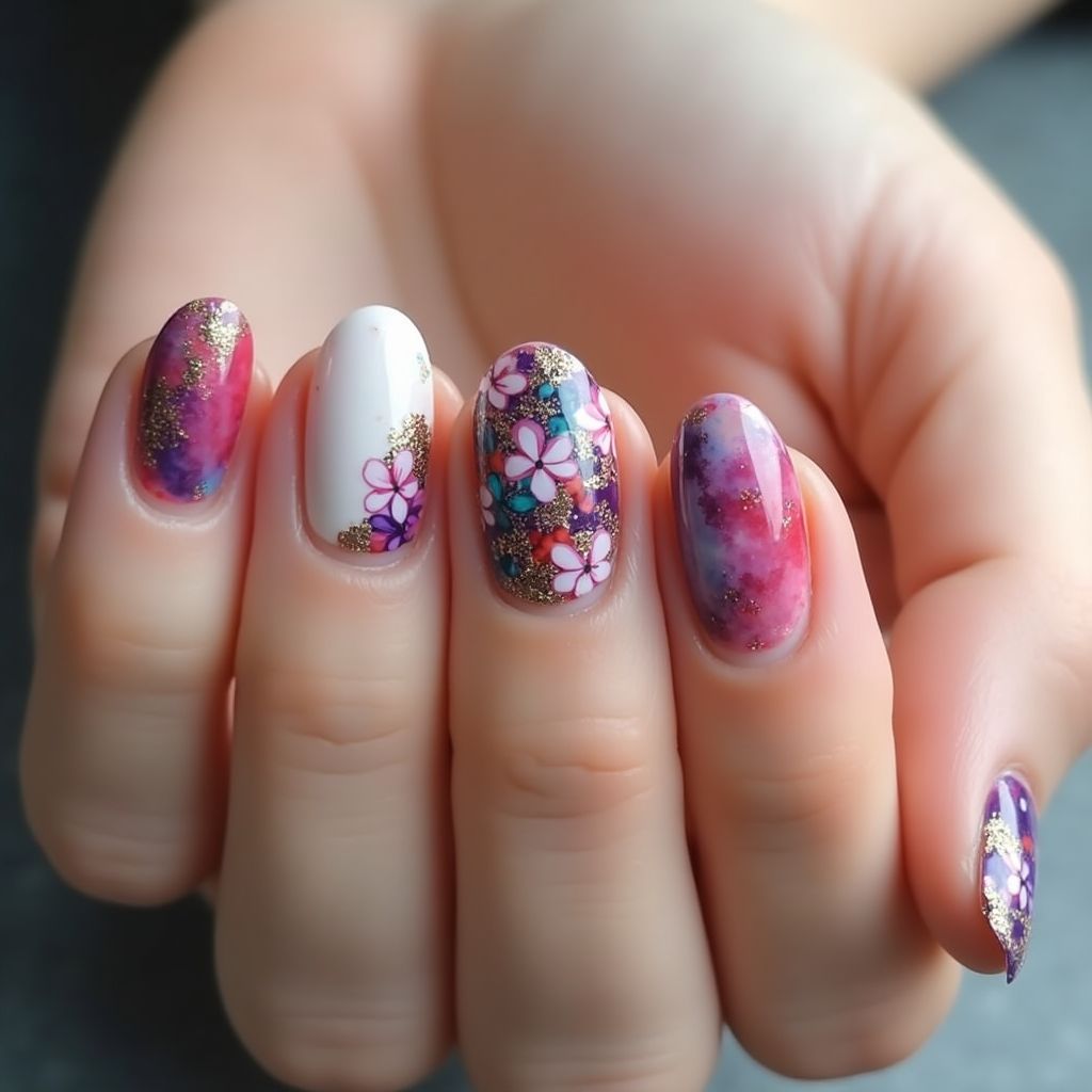 Round Acrylic Colors Nail Design