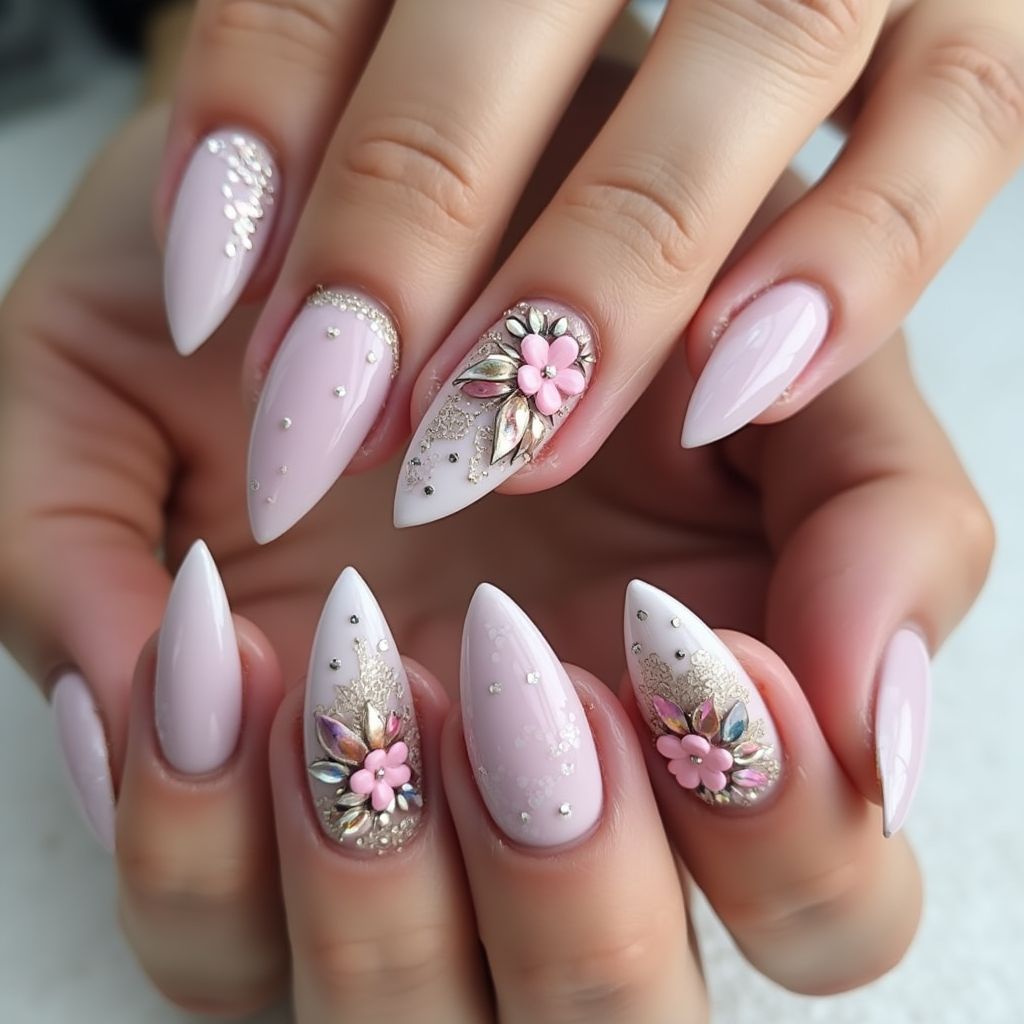 Almond 3d Nail Decor Nail Design