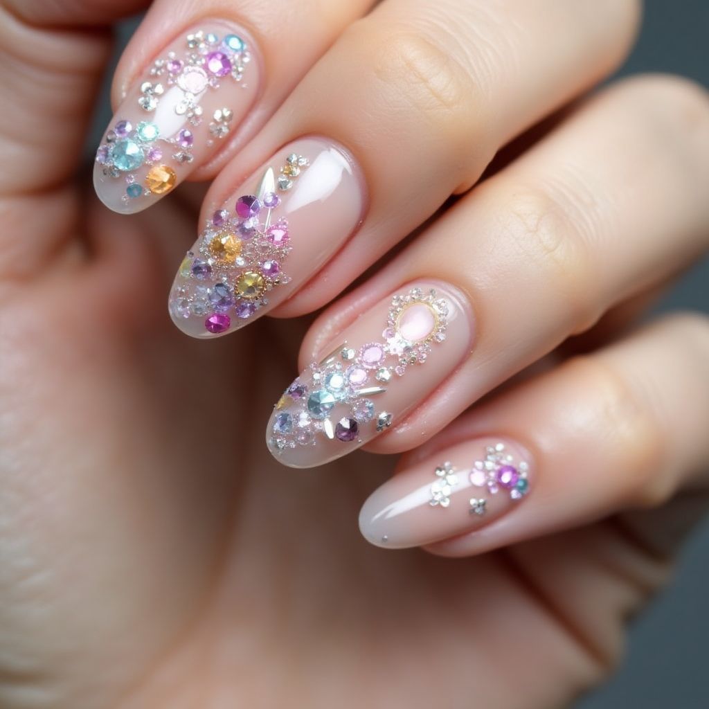 Caviar Beads Almond Nail Design