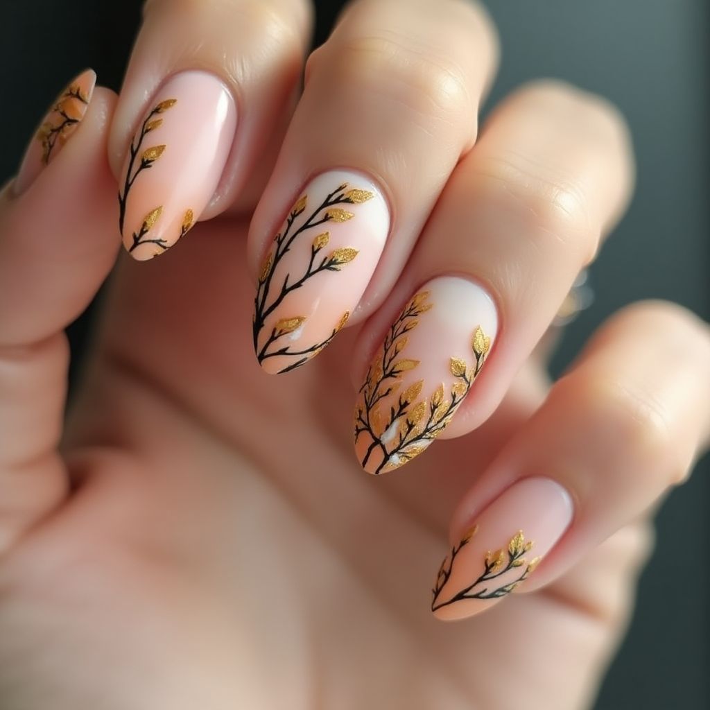 Almond Orangewood Sticks Nail Design