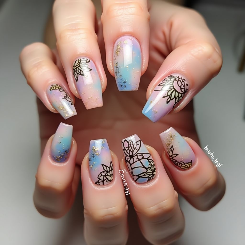 Square Acrylic Colors Nail Design
