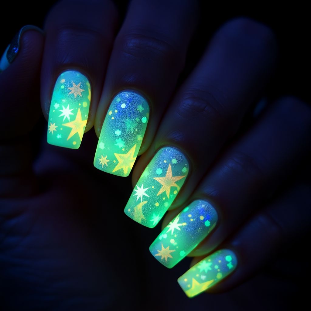 Square Glow-in-the-dark polish Nail Design