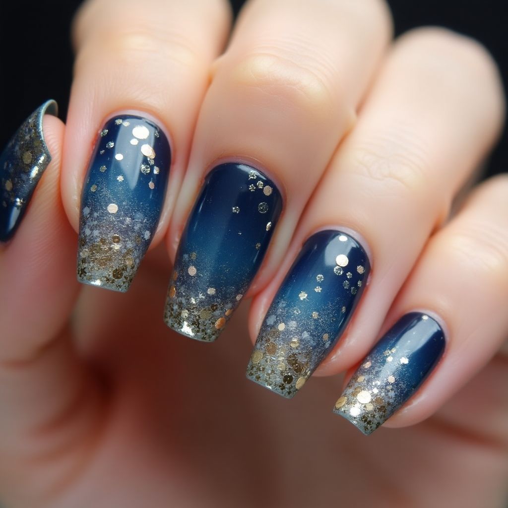 Coffin Glitter Flakes Nail Design