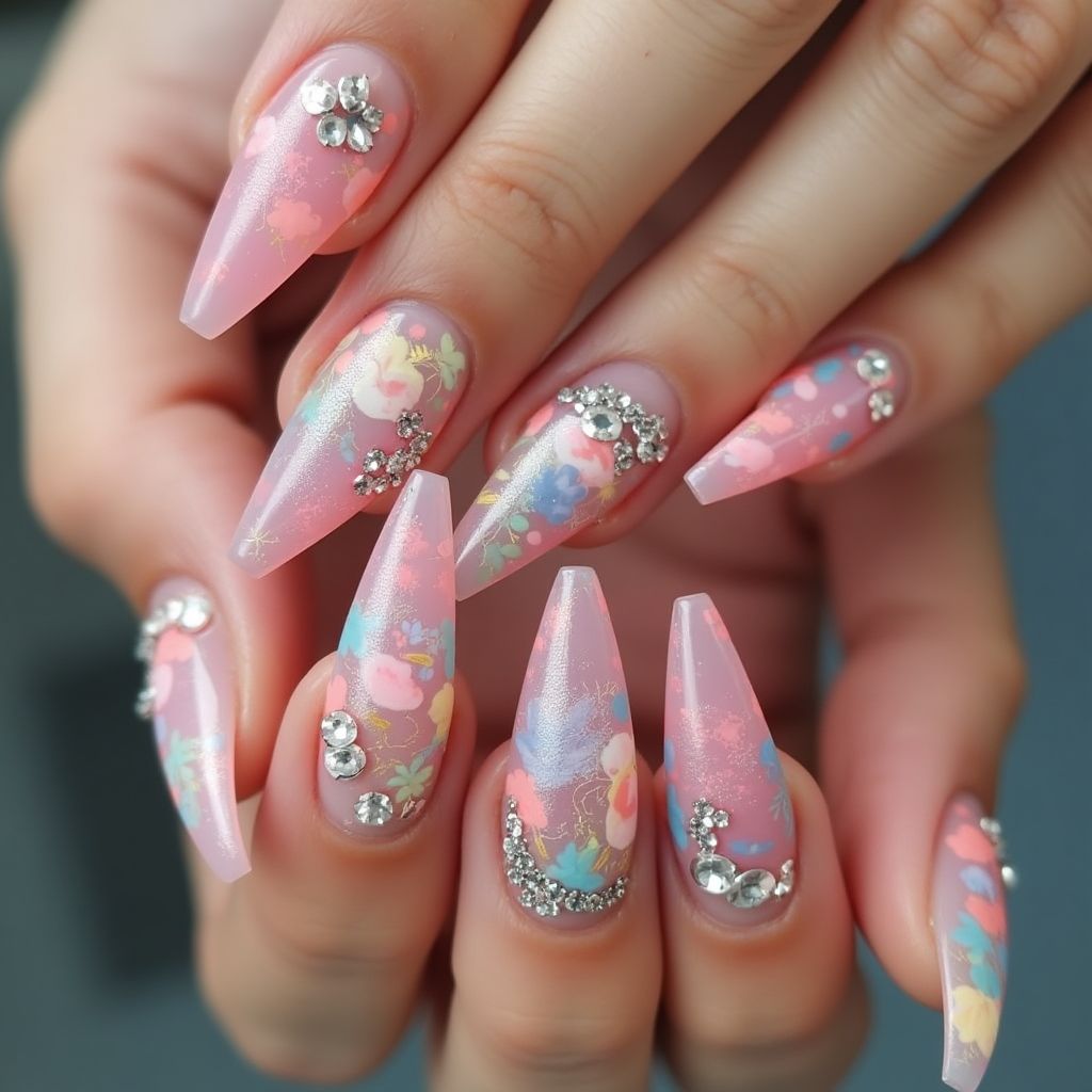 Stiletto Acrylic Colors Nail Design
