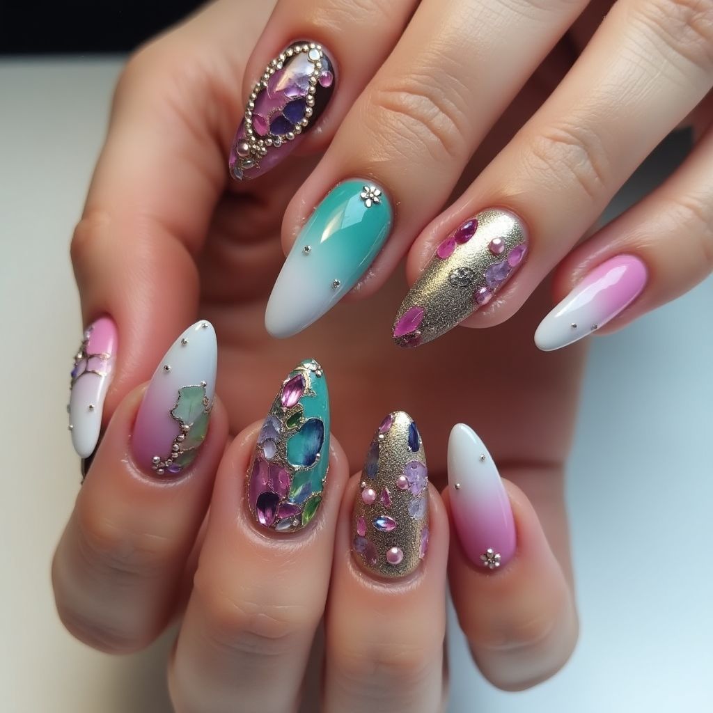 Coffin Caviar Beads Nail Design
