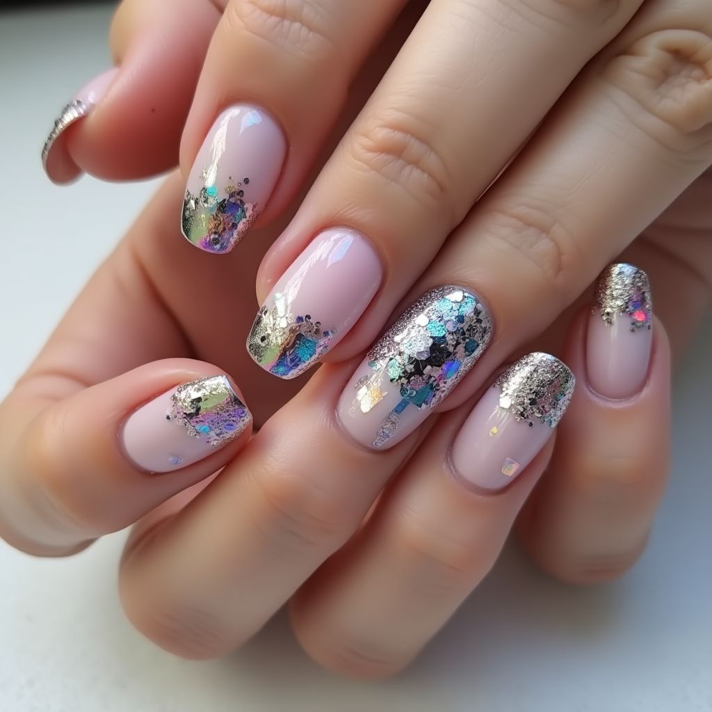 Round Chrome Powder Nail Design