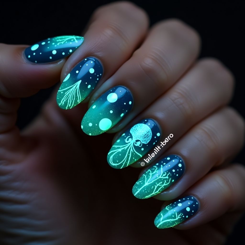 Glow In The Dark Polish Round Nail Design