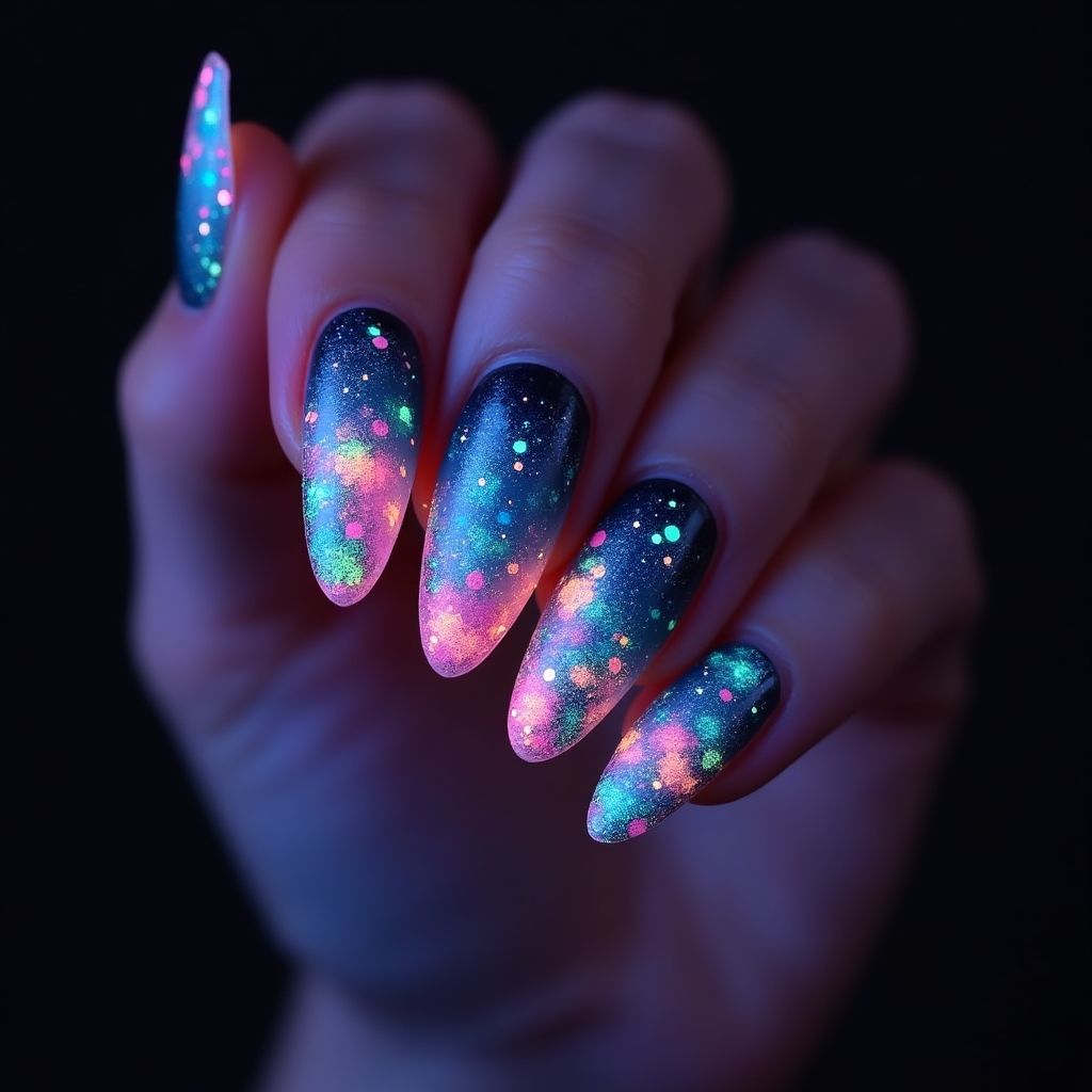 Almond Glow In The Dark Polish Nail Design