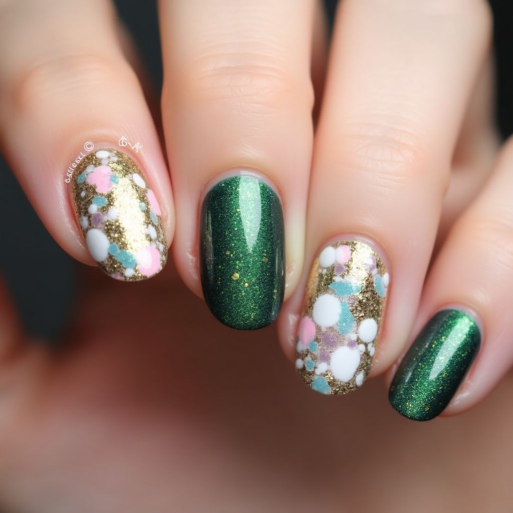Glitter Flakes Round Nail Design