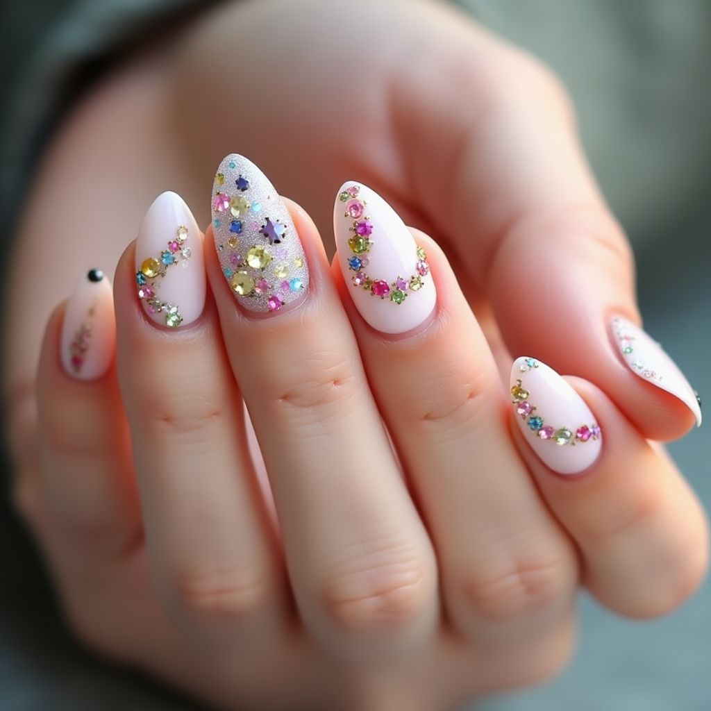 Almond Caviar Beads Nail Design
