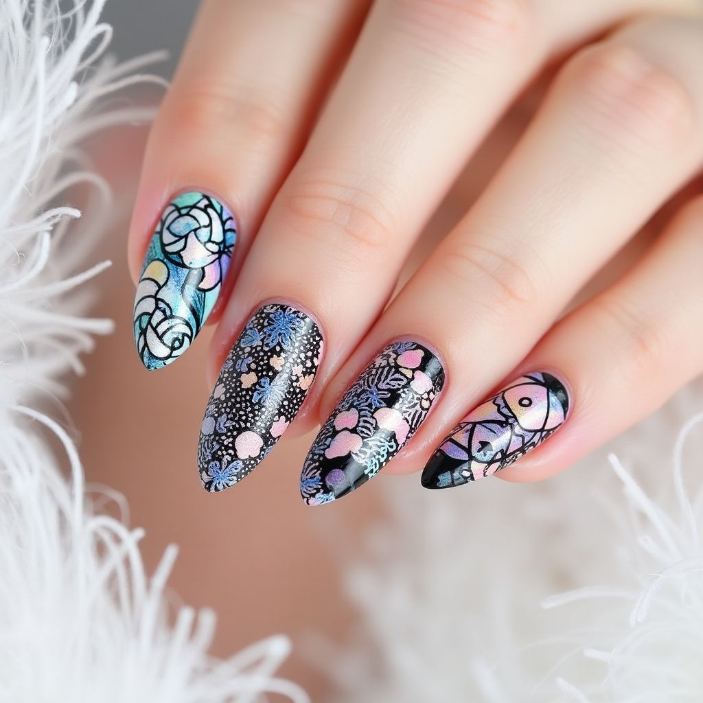 Almond Stamping Plates Nail Design