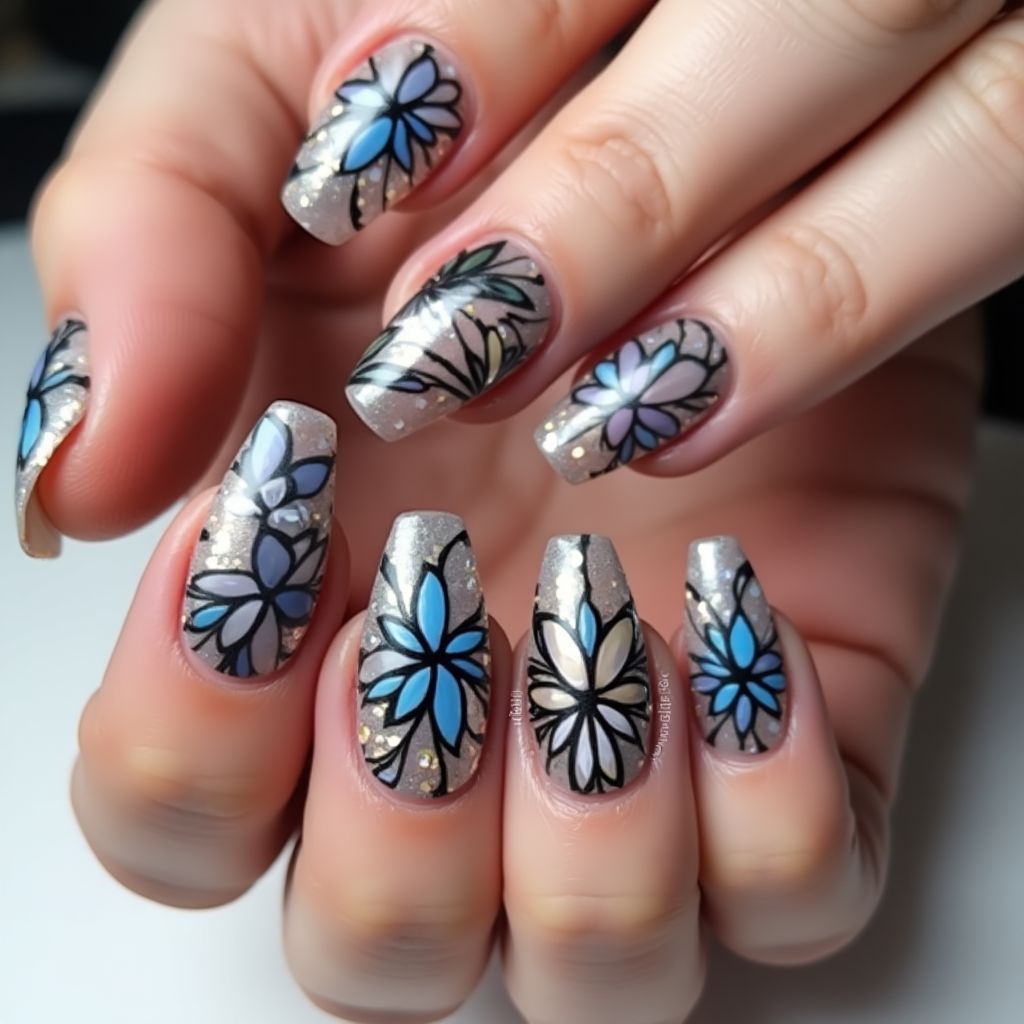 Coffin Acrylic Powder Nail Design