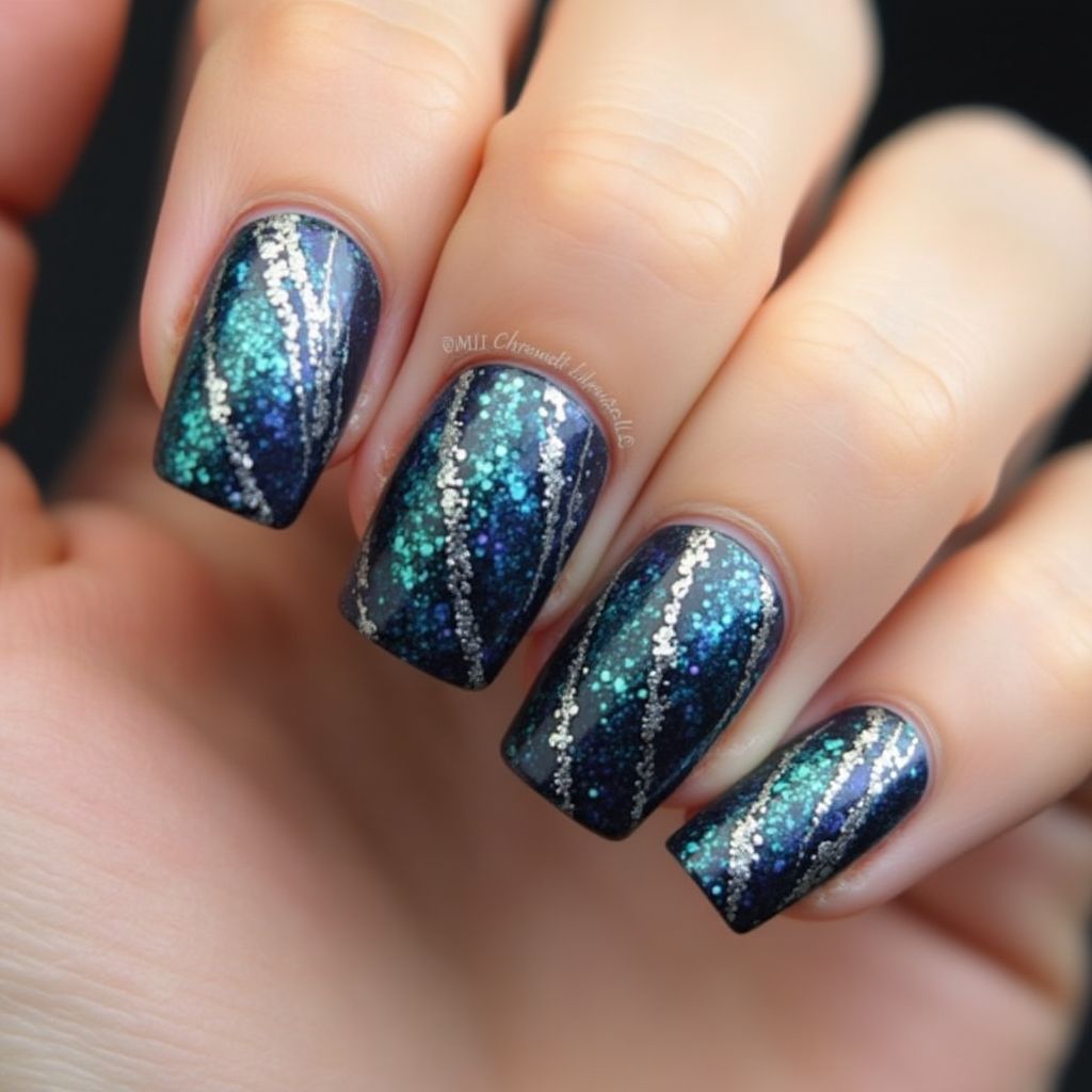 Magnetic Polish Square Nail Design