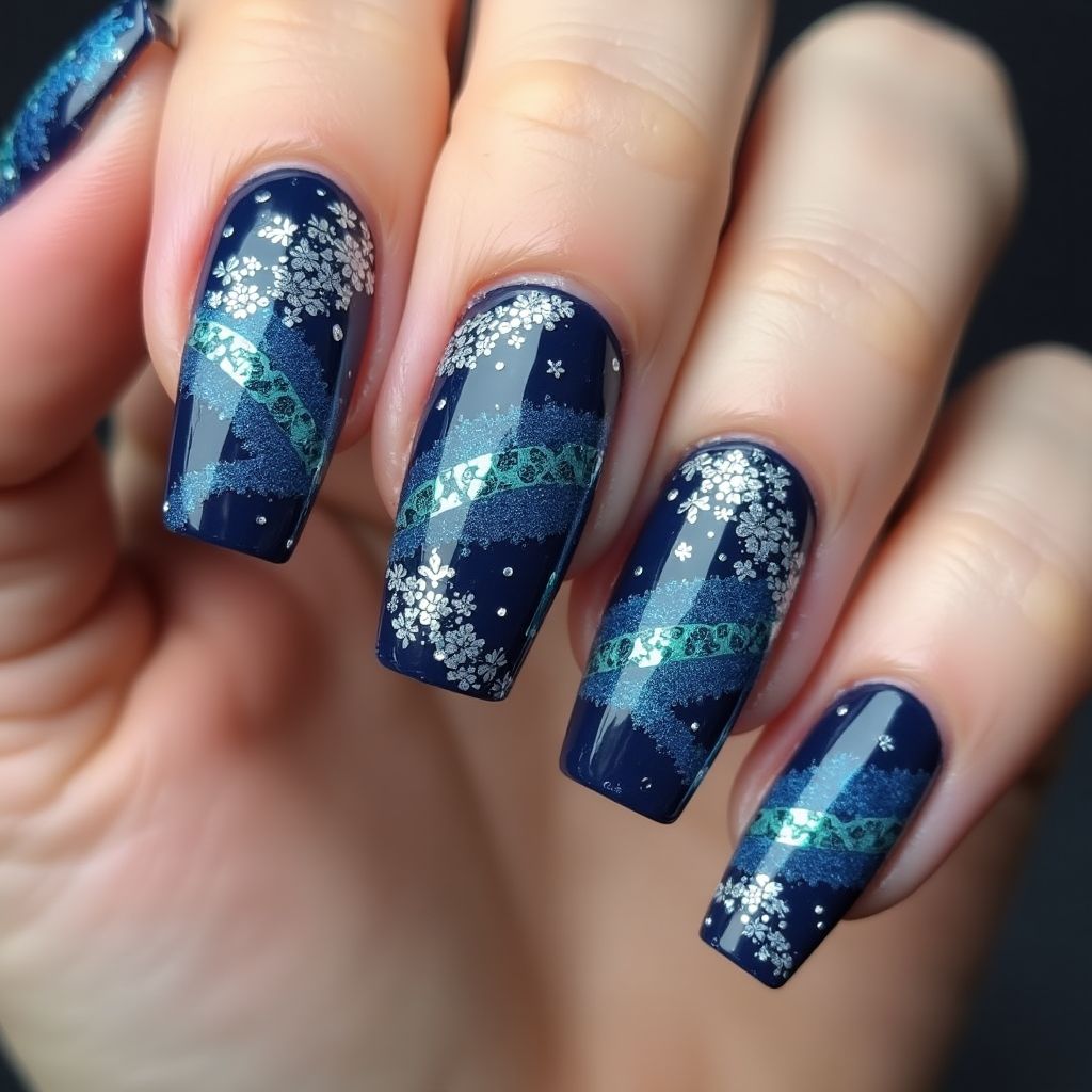 Coffin Holo Powder Nail Design