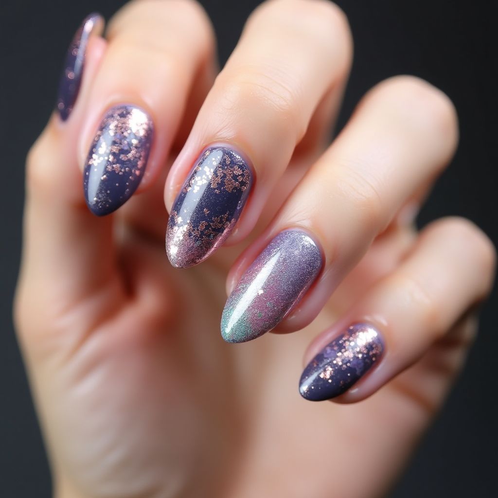 Holo Powder Almond Nail Design
