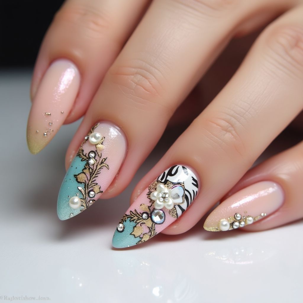 Almond Acrylic Powder Nail Design