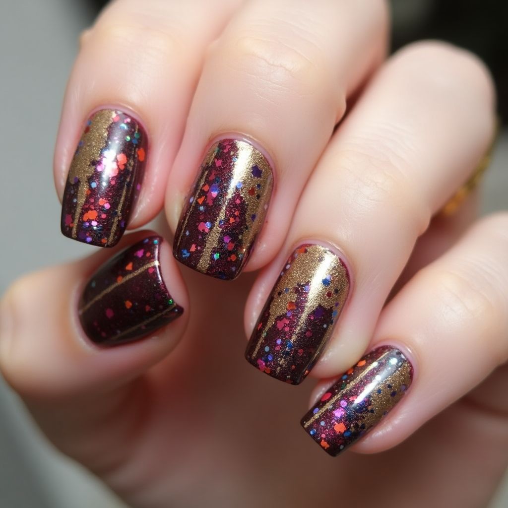 Glitter Flakes Square Nail Design
