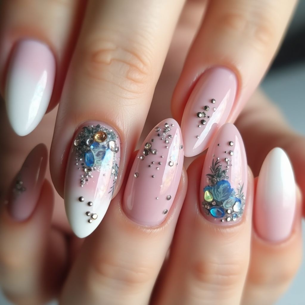 Almond Acrylic Powder Nail Design