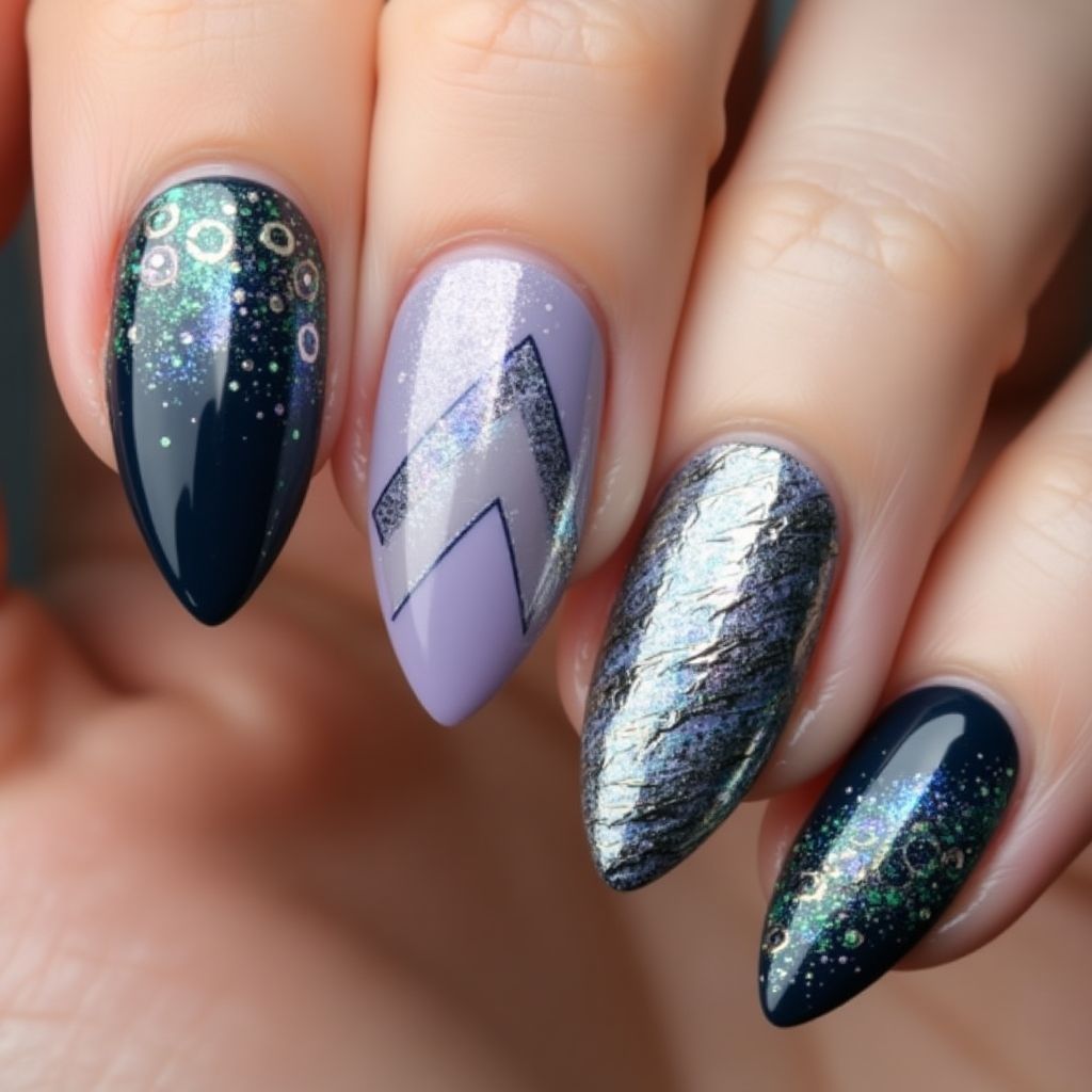 Magnetic Polish Almond Nail Design