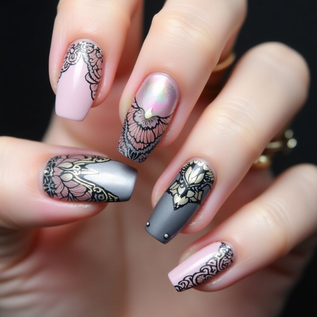 Coffin Nail Glue Nail Design