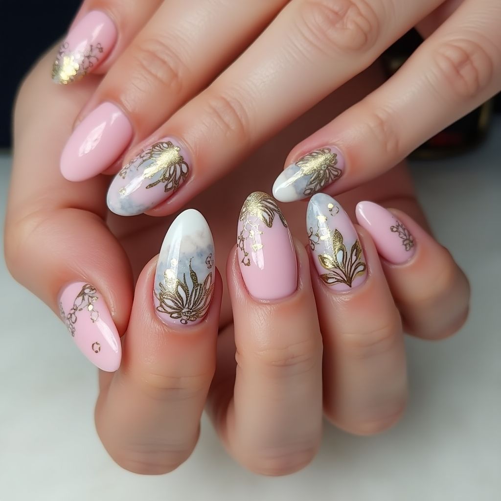 Almond Acrylic Colors Nail Design