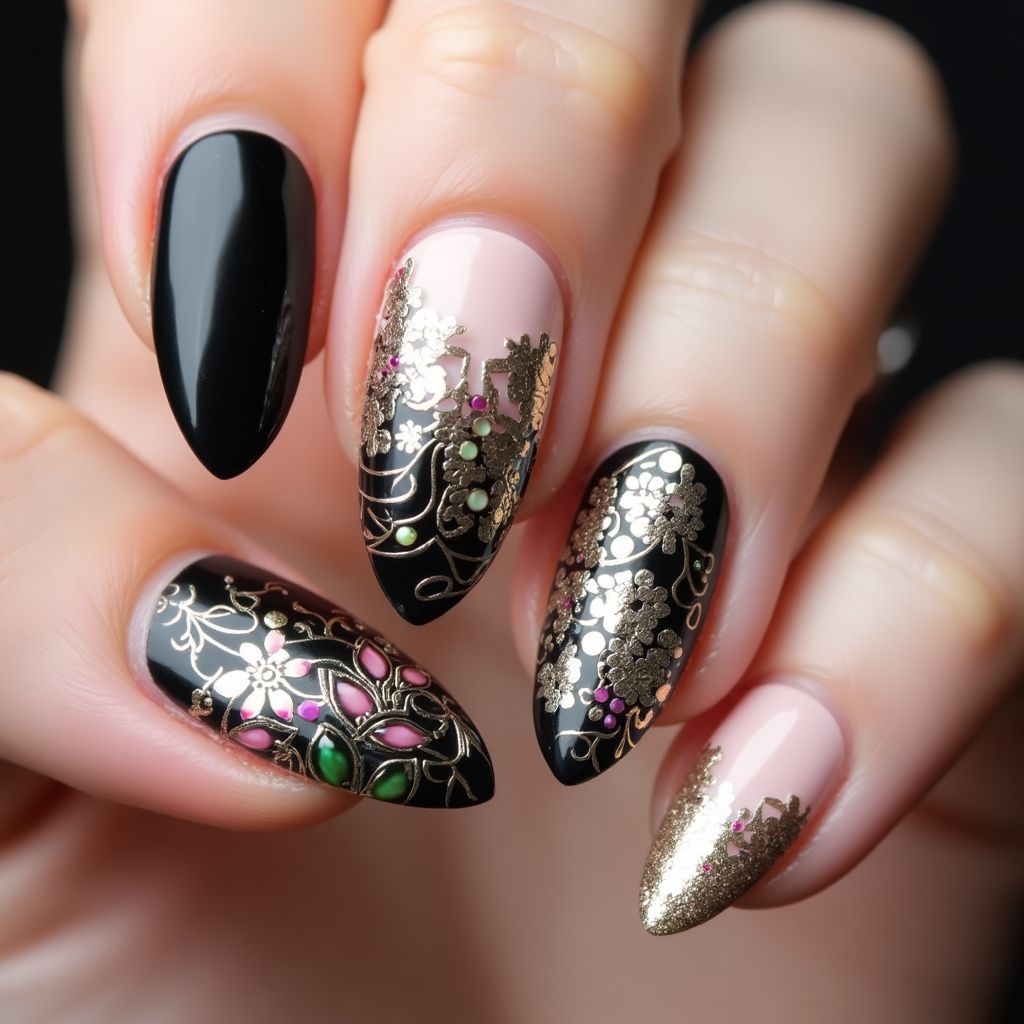 Caviar Beads Almond Nail Design