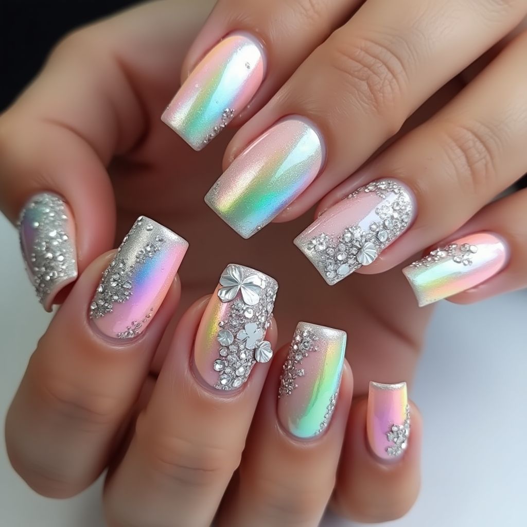 Holo Powder Square Nail Design